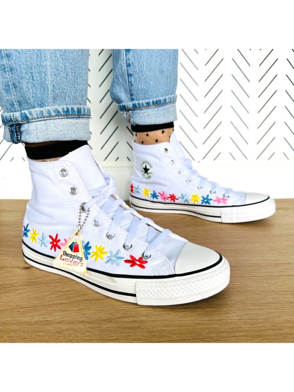 ⭐Chuck Taylor All Star Hi GS Big Kid Shoes 5.5 White Floral Embroidered A06311F